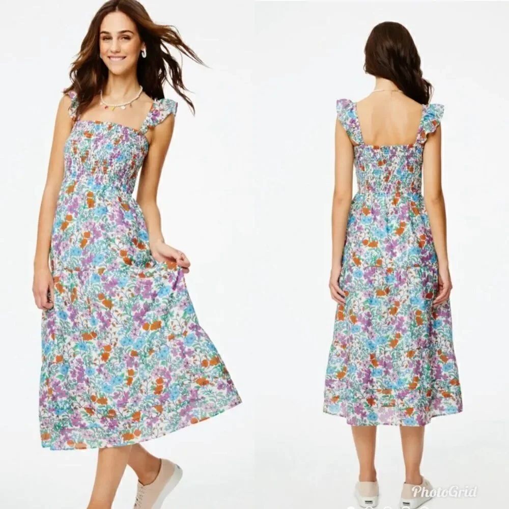 Anthropologie Roller Rabbit Blomst Doe silk & cotton floral shirred sundress